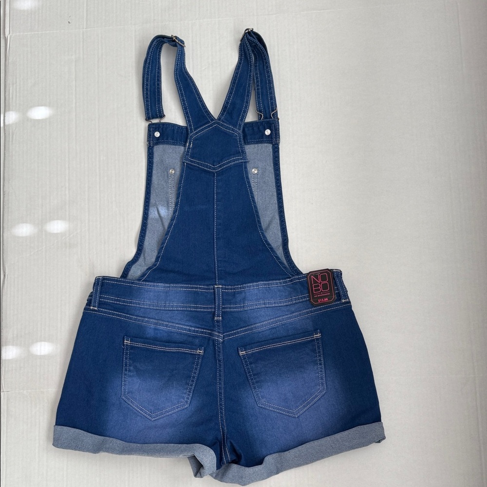 No Boundaries Blue Denim Short Overalls - Picture 3 of 3
